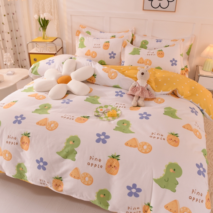 91家纺网 家纺一手货源 找家纺 甜之梦 2025新款纯棉印花12868四件套 菠萝萌龙