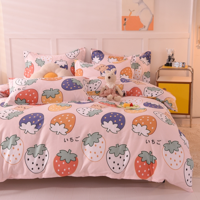 91家纺网 家纺一手货源 找家纺 甜之梦 2025新款纯棉印花12868四件套 草莓乐园