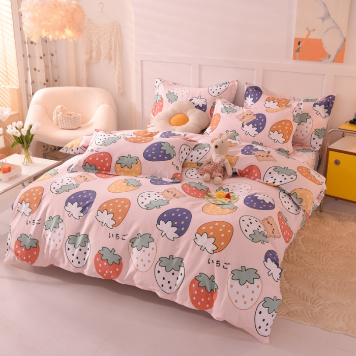 91家纺网 家纺一手货源 找家纺 甜之梦 2025新款纯棉印花12868四件套 草莓乐园