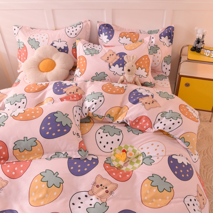 91家纺网 家纺一手货源 找家纺 甜之梦 2025新款纯棉印花12868四件套 草莓乐园