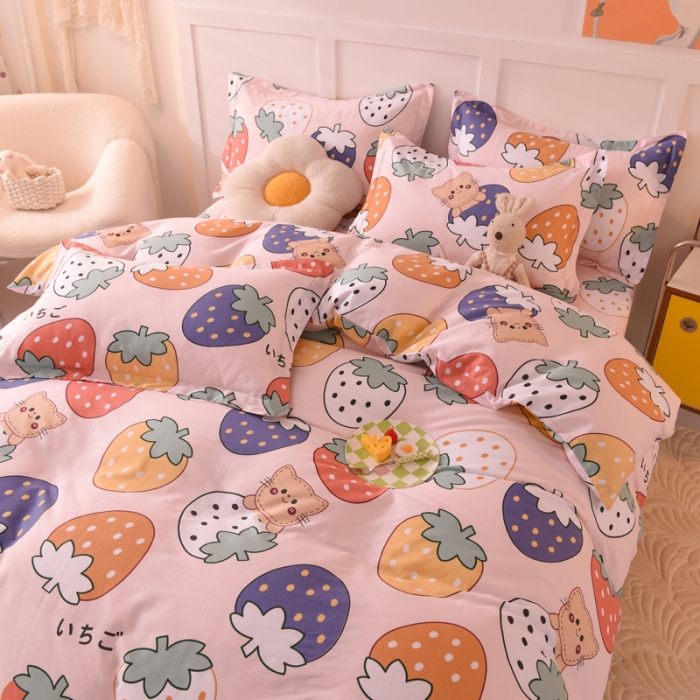 91家纺网 家纺一手货源 找家纺 甜之梦 2025新款纯棉印花12868四件套 草莓乐园