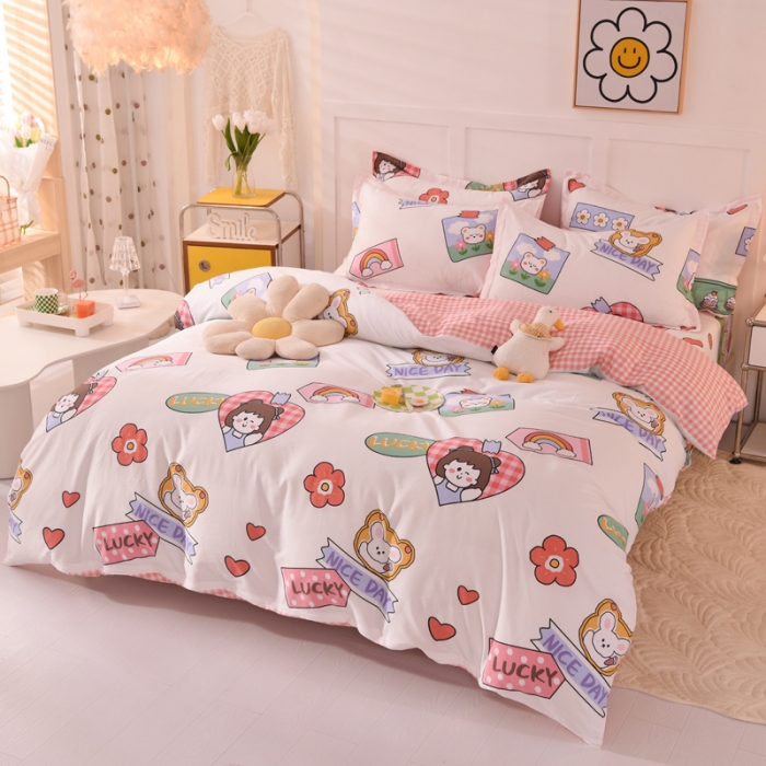 91家纺网 家纺一手货源 找家纺 甜之梦 2025新款纯棉印花12868四件套 幸运女孩