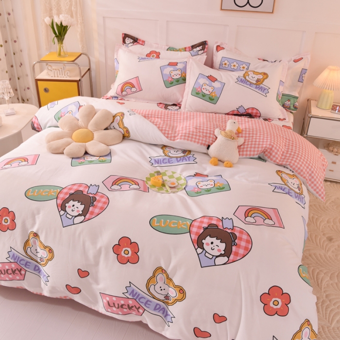 91家纺网 家纺一手货源 找家纺 甜之梦 2025新款纯棉印花12868四件套 幸运女孩