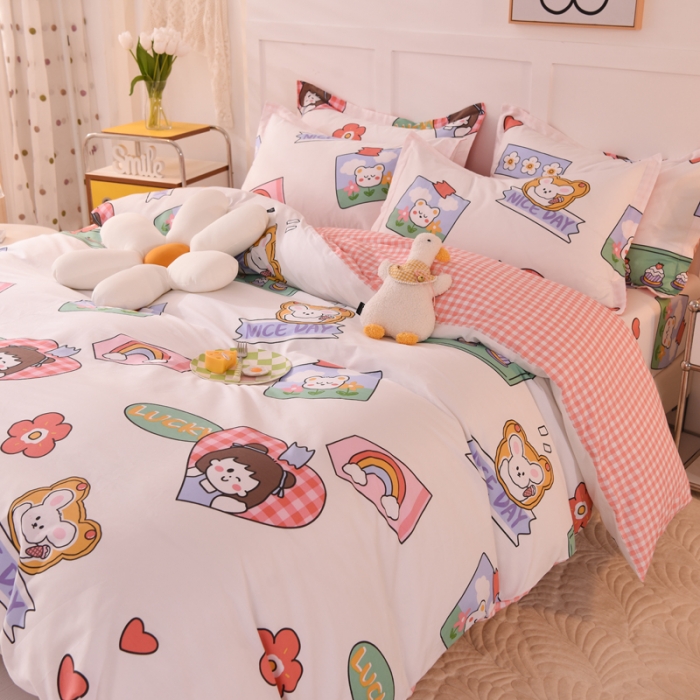 91家纺网 家纺一手货源 找家纺 甜之梦 2025新款纯棉印花12868四件套 幸运女孩