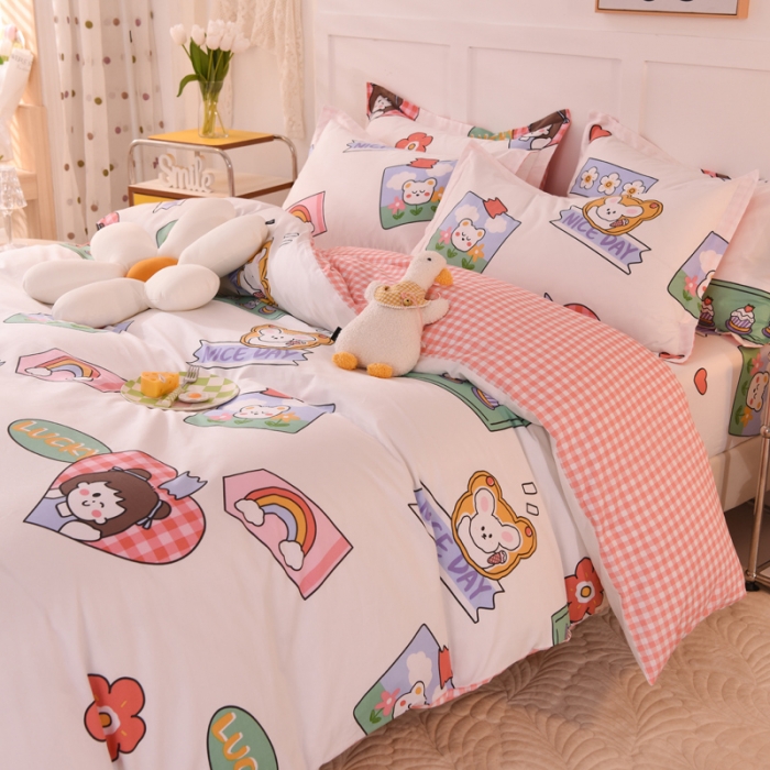 91家纺网 家纺一手货源 找家纺 甜之梦 2025新款纯棉印花12868四件套 幸运女孩