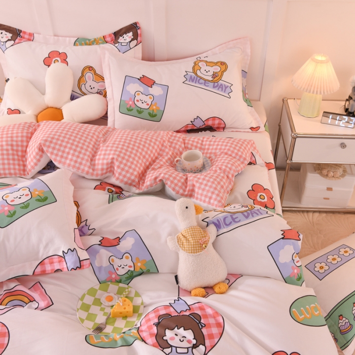 91家纺网 家纺一手货源 找家纺 甜之梦 2025新款纯棉印花12868四件套 幸运女孩