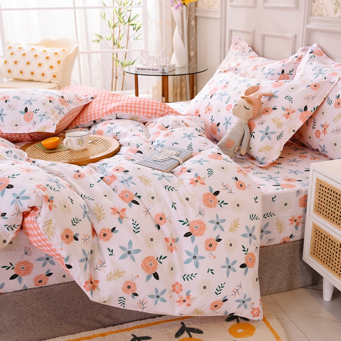 91家纺网 家纺一手货源 找家纺 甜之梦 2025新款纯棉印花12868四件套 粉红佳人