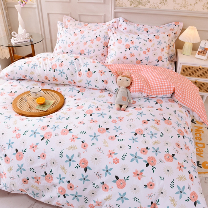 91家纺网 家纺一手货源 找家纺 甜之梦 2025新款纯棉印花12868四件套 粉红佳人