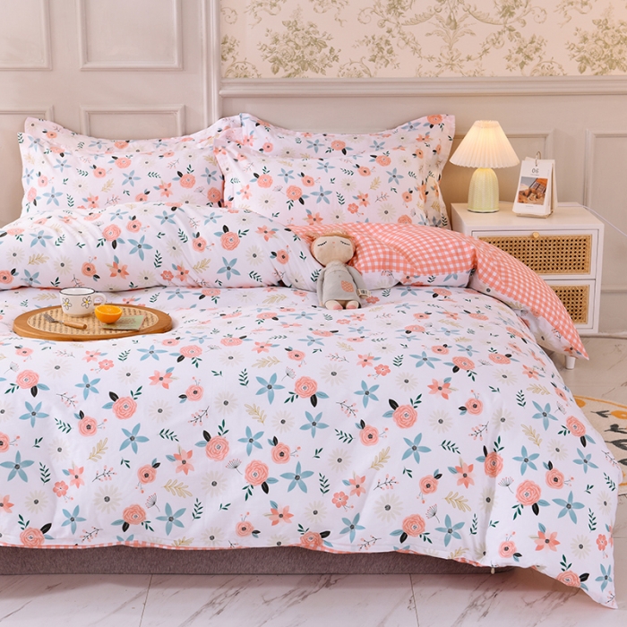 91家纺网 家纺一手货源 找家纺 甜之梦 2025新款纯棉印花12868四件套 粉红佳人