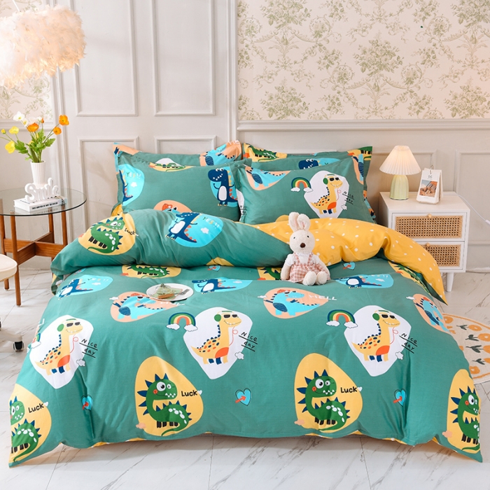 91家纺网 家纺一手货源 找家纺 甜之梦 2025新款纯棉印花12868四件套 恐龙派对