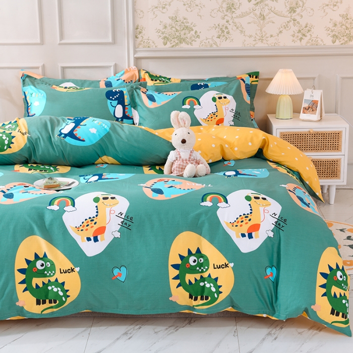 91家纺网 家纺一手货源 找家纺 甜之梦 2025新款纯棉印花12868四件套 恐龙派对