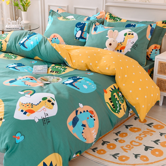 91家纺网 家纺一手货源 找家纺 甜之梦 2025新款纯棉印花12868四件套 恐龙派对