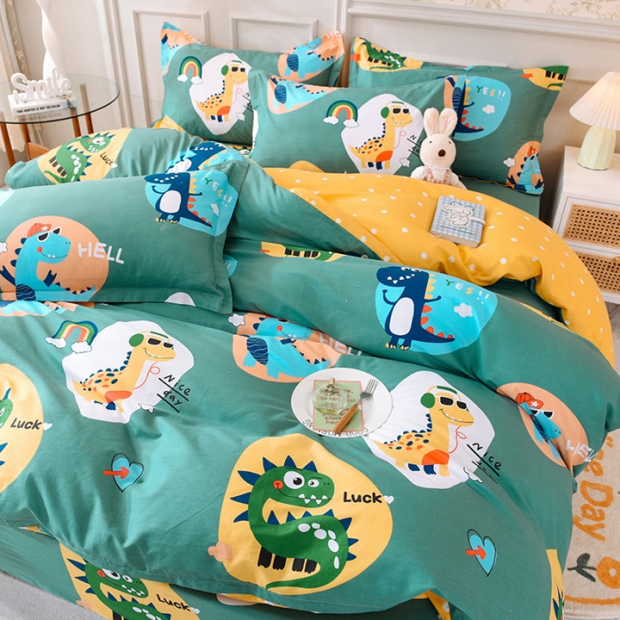 91家纺网 家纺一手货源 找家纺 甜之梦 2025新款纯棉印花12868四件套 恐龙派对