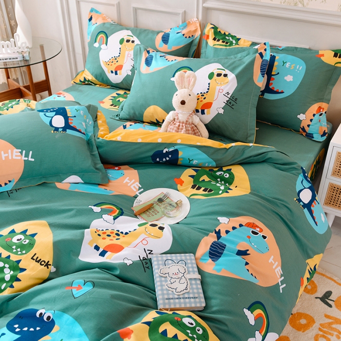 91家纺网 家纺一手货源 找家纺 甜之梦 2025新款纯棉印花12868四件套 恐龙派对