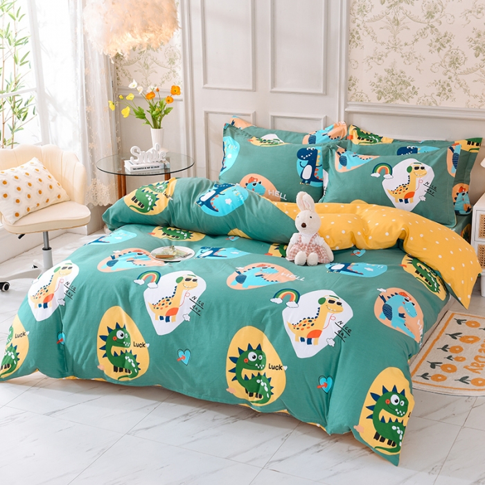 91家纺网 家纺一手货源 找家纺 甜之梦 2025新款纯棉印花12868四件套 恐龙派对