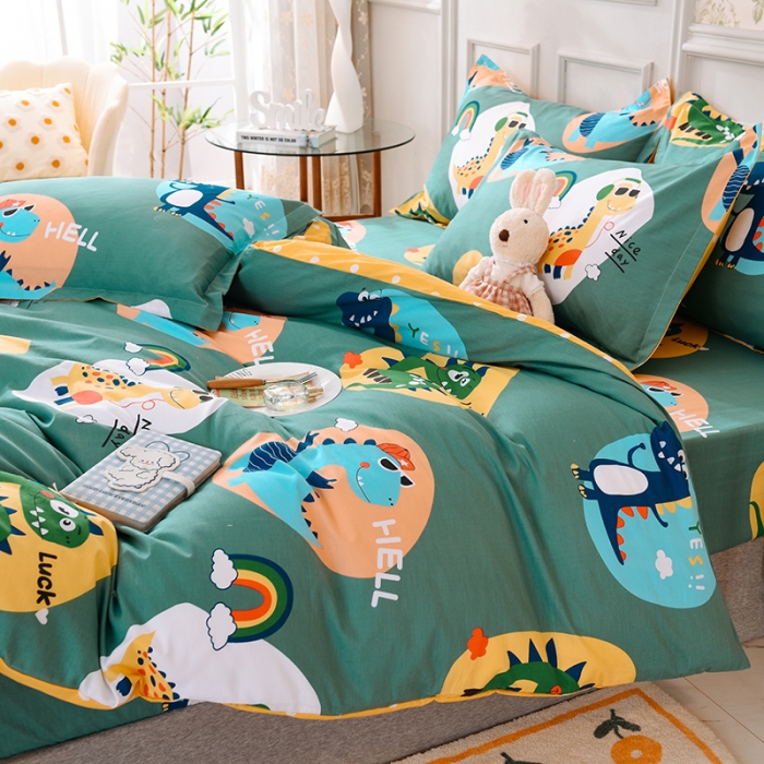 91家纺网 家纺一手货源 找家纺 甜之梦 2025新款纯棉印花12868四件套 恐龙派对