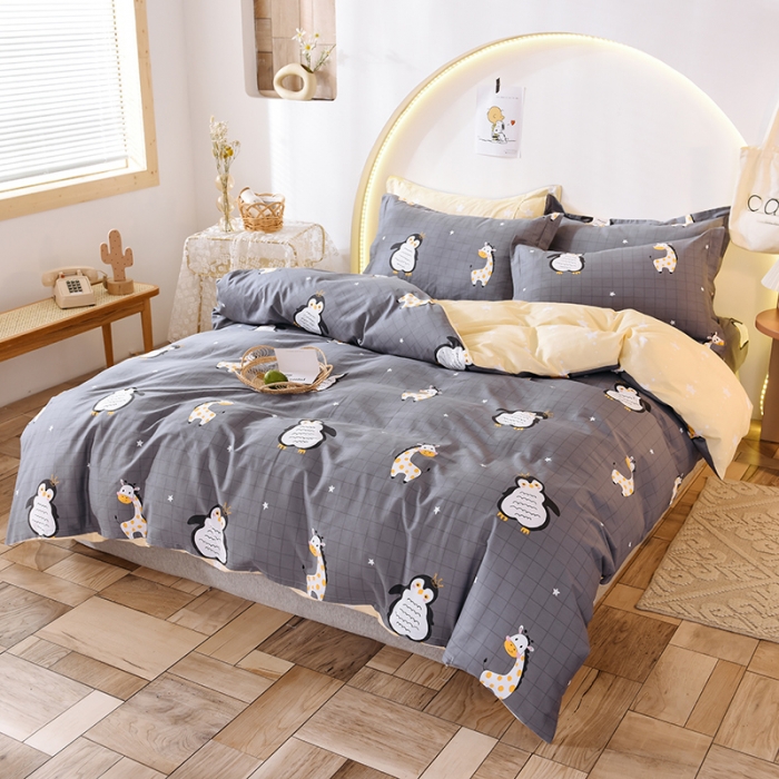 91家纺网 家纺一手货源 找家纺 甜之梦 2025新款纯棉印花12868四件套 萌企鹅