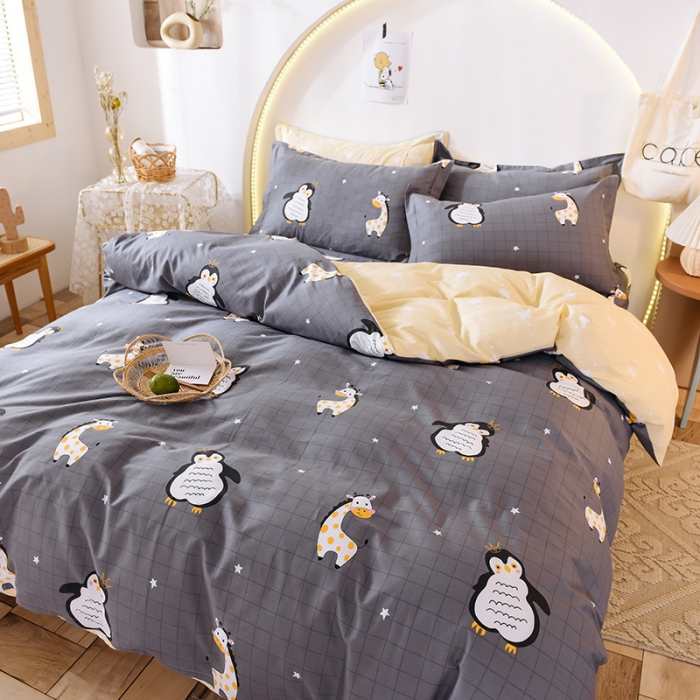 91家纺网 家纺一手货源 找家纺 甜之梦 2025新款纯棉印花12868四件套 萌企鹅