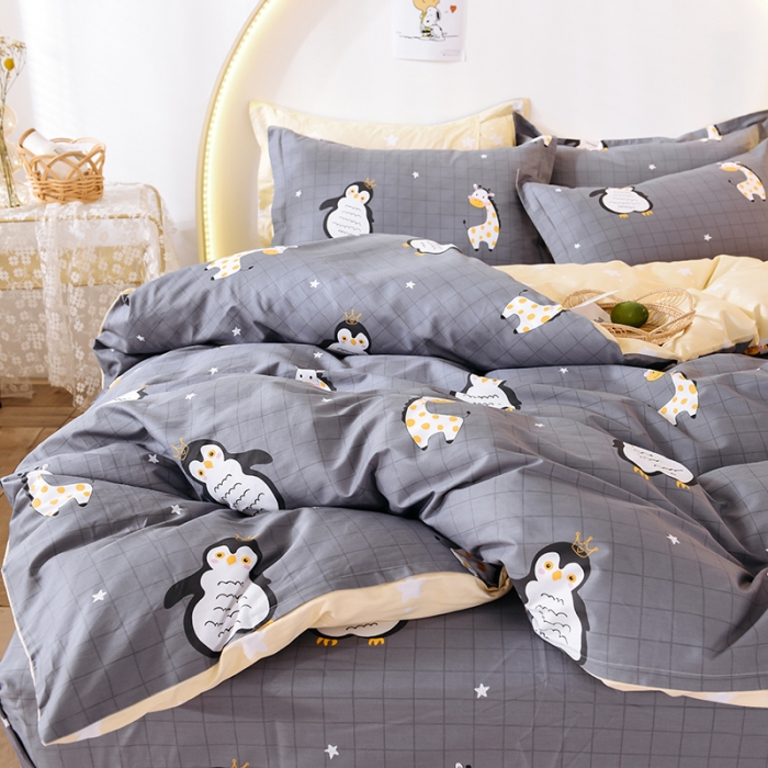 91家纺网 家纺一手货源 找家纺 甜之梦 2025新款纯棉印花12868四件套 萌企鹅