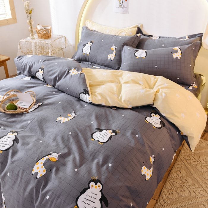 91家纺网 家纺一手货源 找家纺 甜之梦 2025新款纯棉印花12868四件套 萌企鹅