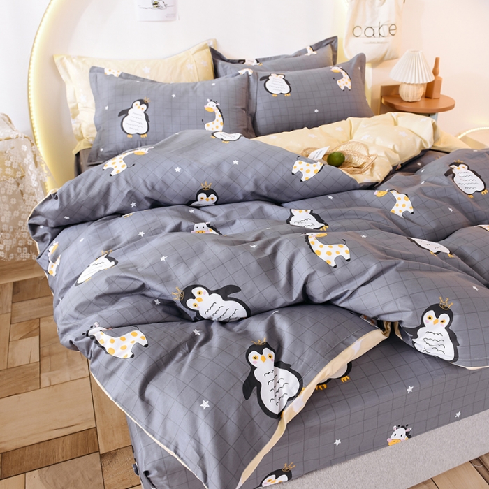 91家纺网 家纺一手货源 找家纺 甜之梦 2025新款纯棉印花12868四件套 萌企鹅