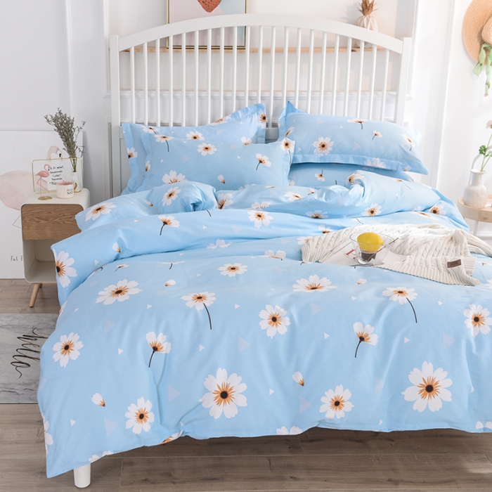 91家纺网 家纺一手货源 找家纺 甜之梦 2025新款纯棉印花12868四件套 小雏菊-蓝