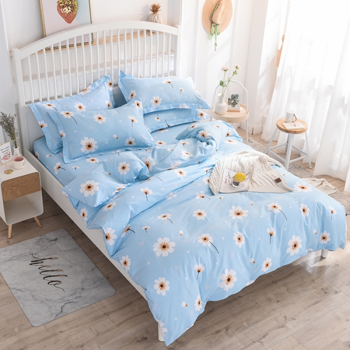 91家纺网 家纺一手货源 找家纺 甜之梦 2025新款纯棉印花12868四件套 小雏菊-蓝