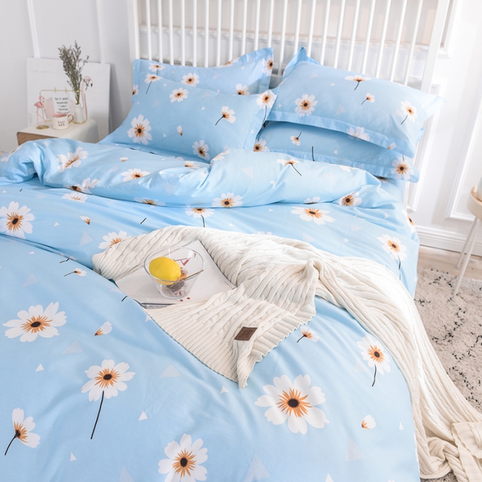 91家纺网 家纺一手货源 找家纺 甜之梦 2025新款纯棉印花12868四件套 小雏菊-蓝