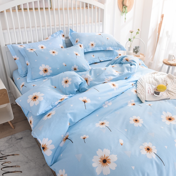 91家纺网 家纺一手货源 找家纺 甜之梦 2025新款纯棉印花12868四件套 小雏菊-蓝