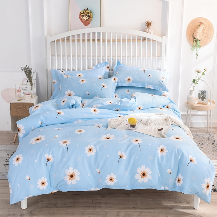 91家纺网 家纺一手货源 找家纺 甜之梦 2025新款纯棉印花12868四件套 小雏菊-蓝