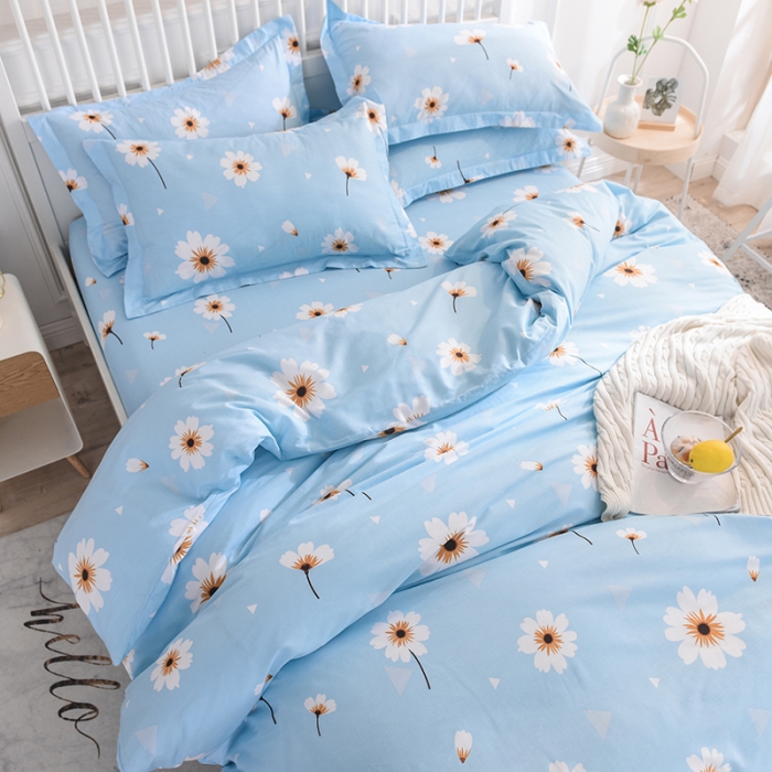 91家纺网 家纺一手货源 找家纺 甜之梦 2025新款纯棉印花12868四件套 小雏菊-蓝