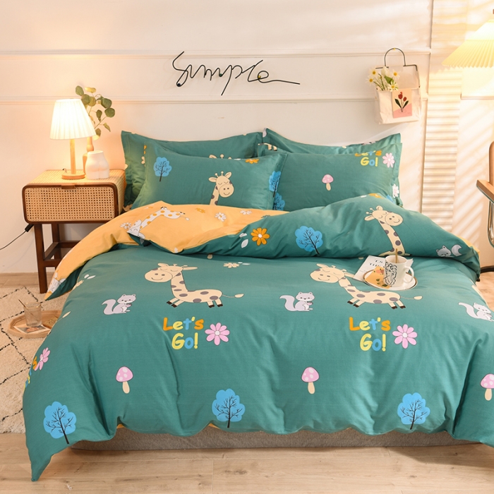 91家纺网 家纺一手货源 找家纺 甜之梦 2025新款纯棉印花12868四件套 小鹿精灵绿