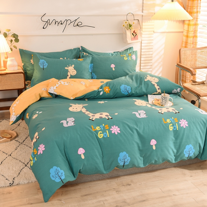 91家纺网 家纺一手货源 找家纺 甜之梦 2025新款纯棉印花12868四件套 小鹿精灵绿