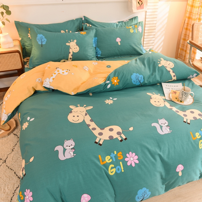 91家纺网 家纺一手货源 找家纺 甜之梦 2025新款纯棉印花12868四件套 小鹿精灵绿