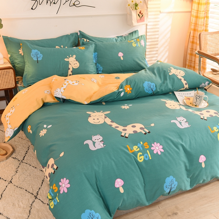 91家纺网 家纺一手货源 找家纺 甜之梦 2025新款纯棉印花12868四件套 小鹿精灵绿