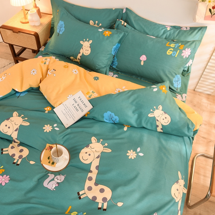 91家纺网 家纺一手货源 找家纺 甜之梦 2025新款纯棉印花12868四件套 小鹿精灵绿