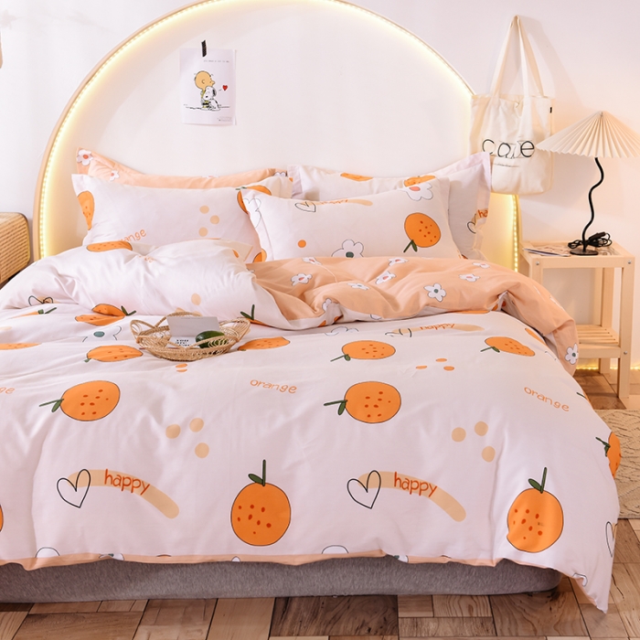 91家纺网 家纺一手货源 找家纺 甜之梦 2025新款纯棉印花12868四件套 心想事橙