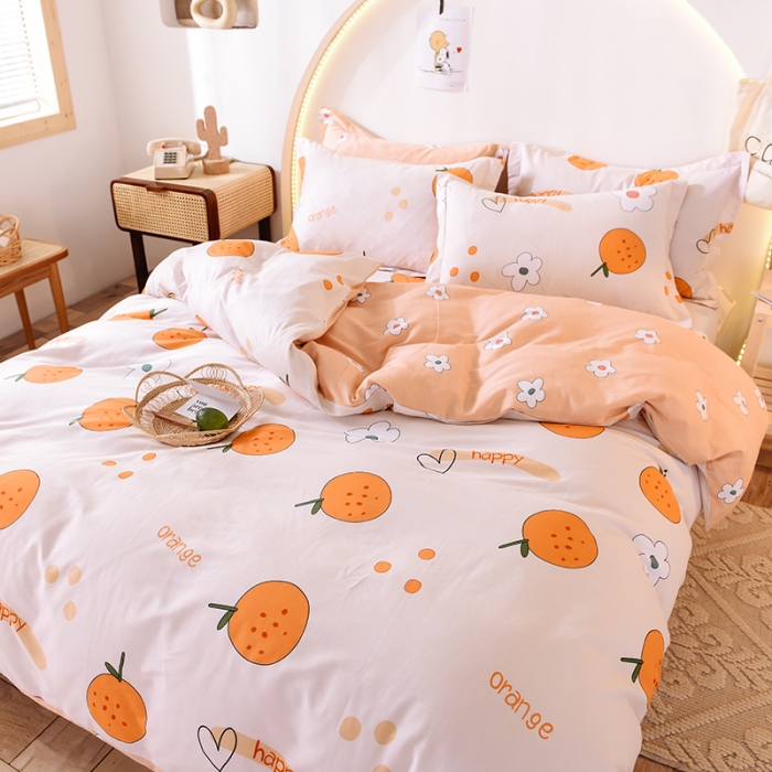 91家纺网 家纺一手货源 找家纺 甜之梦 2025新款纯棉印花12868四件套 心想事橙