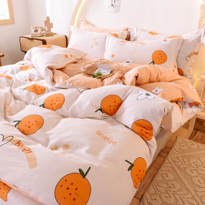 91家纺网 家纺一手货源 找家纺 甜之梦 2025新款纯棉印花12868四件套 心想事橙