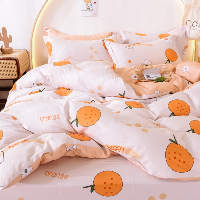 91家纺网 家纺一手货源 找家纺 甜之梦 2025新款纯棉印花12868四件套 心想事橙