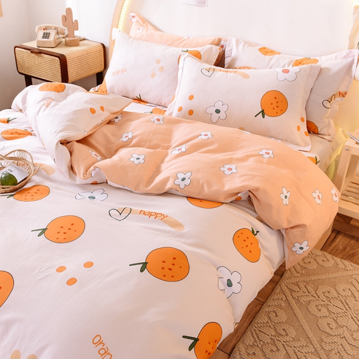 91家纺网 家纺一手货源 找家纺 甜之梦 2025新款纯棉印花12868四件套 心想事橙