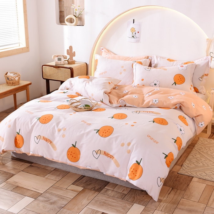 91家纺网 家纺一手货源 找家纺 甜之梦 2025新款纯棉印花12868四件套 心想事橙