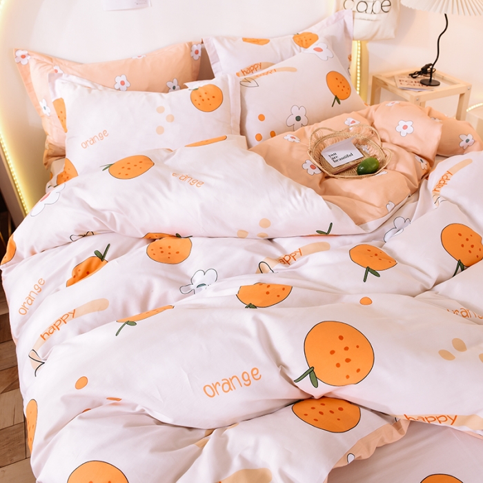 91家纺网 家纺一手货源 找家纺 甜之梦 2025新款纯棉印花12868四件套 心想事橙