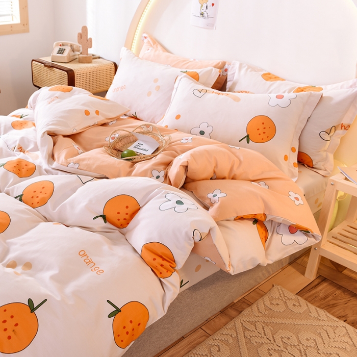 91家纺网 家纺一手货源 找家纺 甜之梦 2025新款纯棉印花12868四件套 心想事橙
