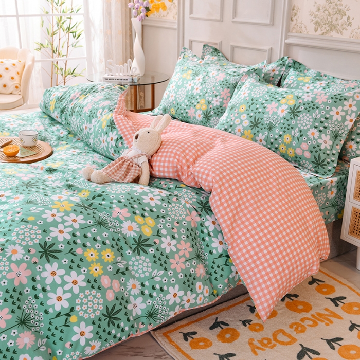 91家纺网 家纺一手货源 找家纺 甜之梦 2025新款纯棉印花12868四件套 雨霖铃绿