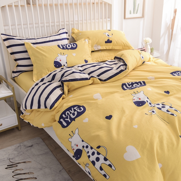 91家纺网 家纺一手货源 找家纺 甜之梦 2025新款纯棉印花12868四件套 长颈鹿多多