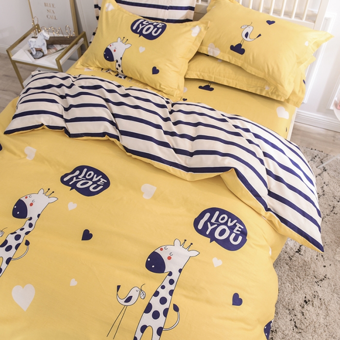 91家纺网 家纺一手货源 找家纺 甜之梦 2025新款纯棉印花12868四件套 长颈鹿多多