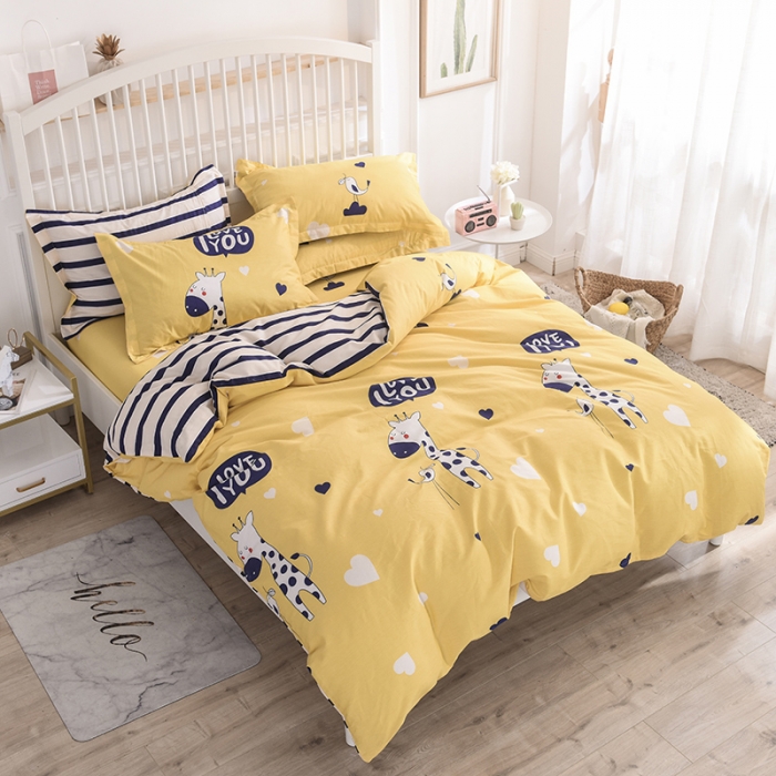 91家纺网 家纺一手货源 找家纺 甜之梦 2025新款纯棉印花12868四件套 长颈鹿多多