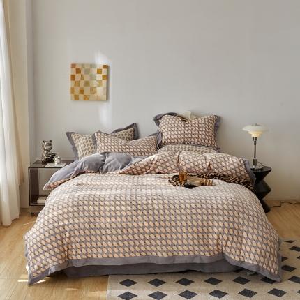 91家纺网 家纺一手货源 找家纺 佳梦家纺 2022新款240克高端色织牛奶绒四件套-织梦 织梦（胭脂）