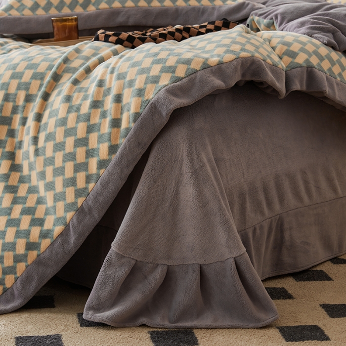 91家纺网 家纺一手货源 找家纺 佳梦家纺 2022新款240克高端色织牛奶绒四件套-织梦 织梦（艾青）